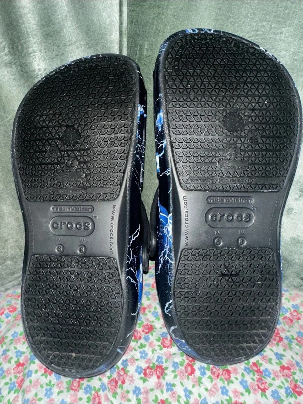 CROCS Kids Black Clogs with Blue Lightning Print